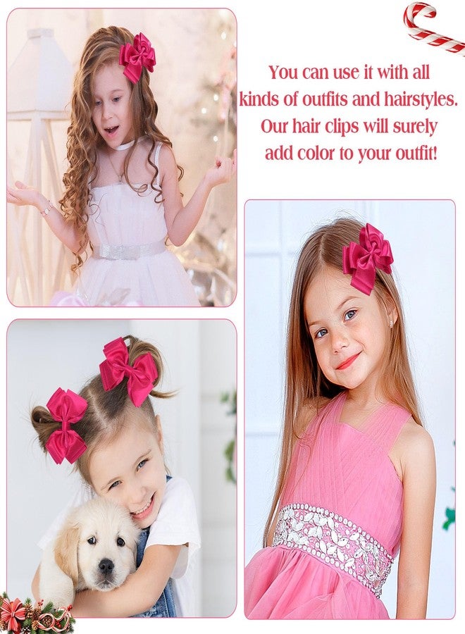CN 4.5 Inch Hot Pink Glitter Hair Bows for Girls Alligator Clips Sparkly Satin Hair Accessories for Kids Toddler Women on Birthday Wedding Christmas and Party - Image 3