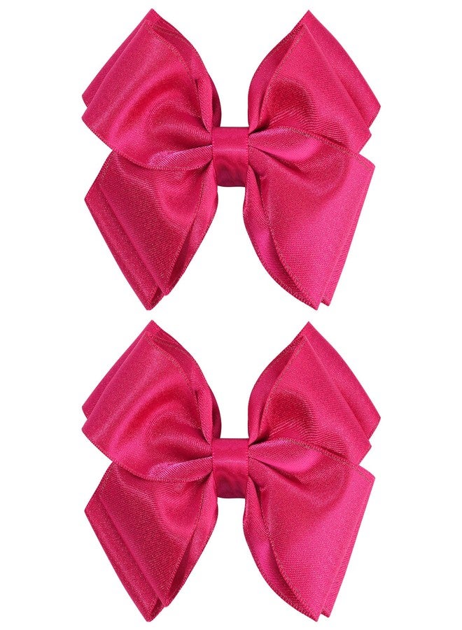 CN 4.5 Inch Hot Pink Glitter Hair Bows for Girls Alligator Clips Sparkly Satin Hair Accessories for Kids Toddler Women on Birthday Wedding Christmas and Party - Image 1