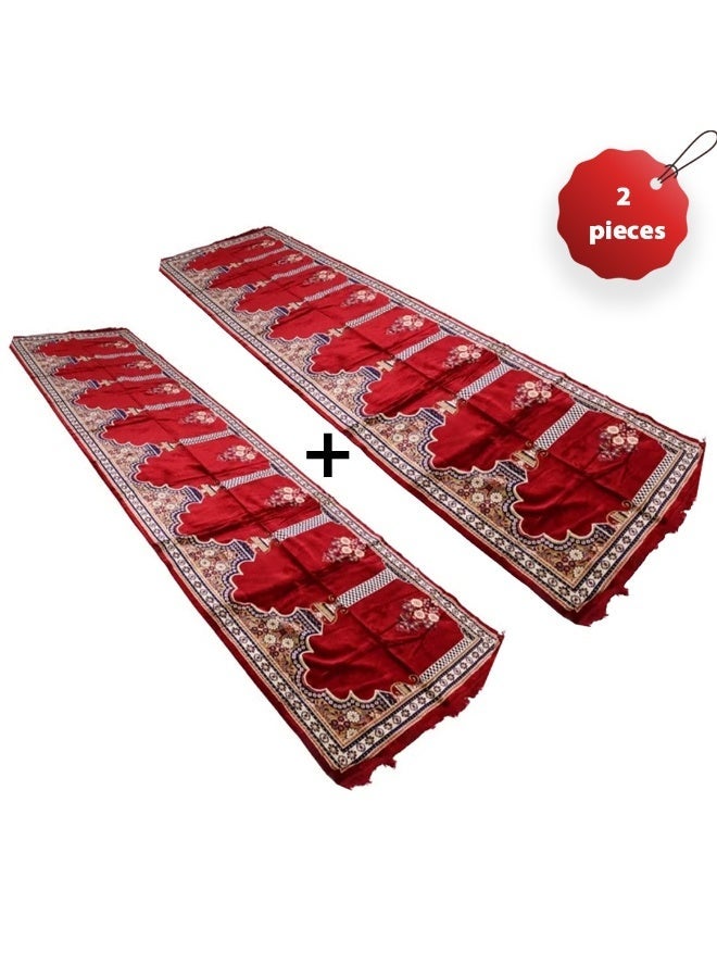 Two large prayer mats, each for 8 people, colorful / Turkish microfiber prayer sheet 420X120 cm - Image 1