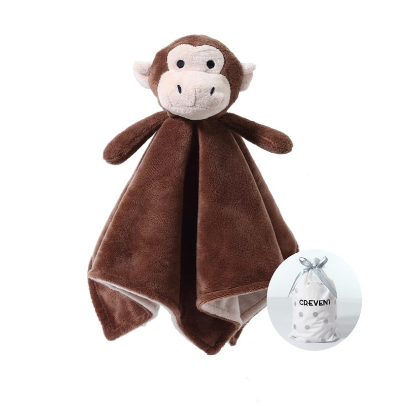 CREVENT Cozy Plush Baby Security Blanket Loveys for Baby Boys with Animal Face, Baby Shower/Birthday Gifts for Newborns Infant Toddler (Brown Monkey) - Image 1