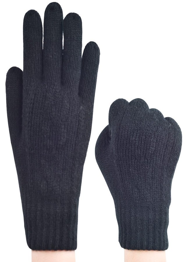 FENELY Kids Winter Knit Gloves Girls Warm Thermal Cable Knitted Gloves 10-14 Years Black Pink Wool Fleece Lined Mittens for Cold Weather - Image 5