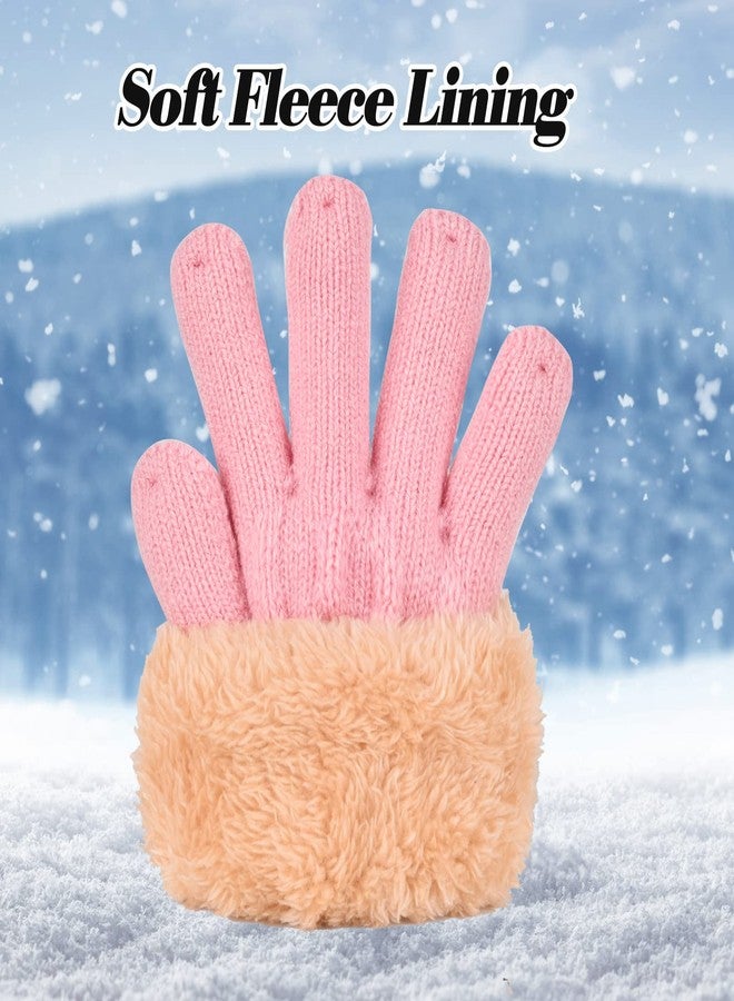 FENELY Kids Winter Knit Gloves Girls Warm Thermal Cable Knitted Gloves 10-14 Years Black Pink Wool Fleece Lined Mittens for Cold Weather - Image 2