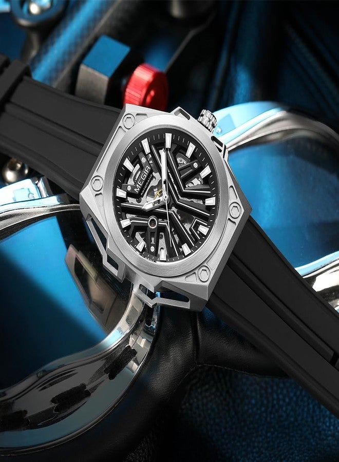 MEGIR Automatic Men's Wrist Watch, 316L Steel Case, Luminous Dial, 5ATM Water Resistant, Silicone Band, Black - Image 5