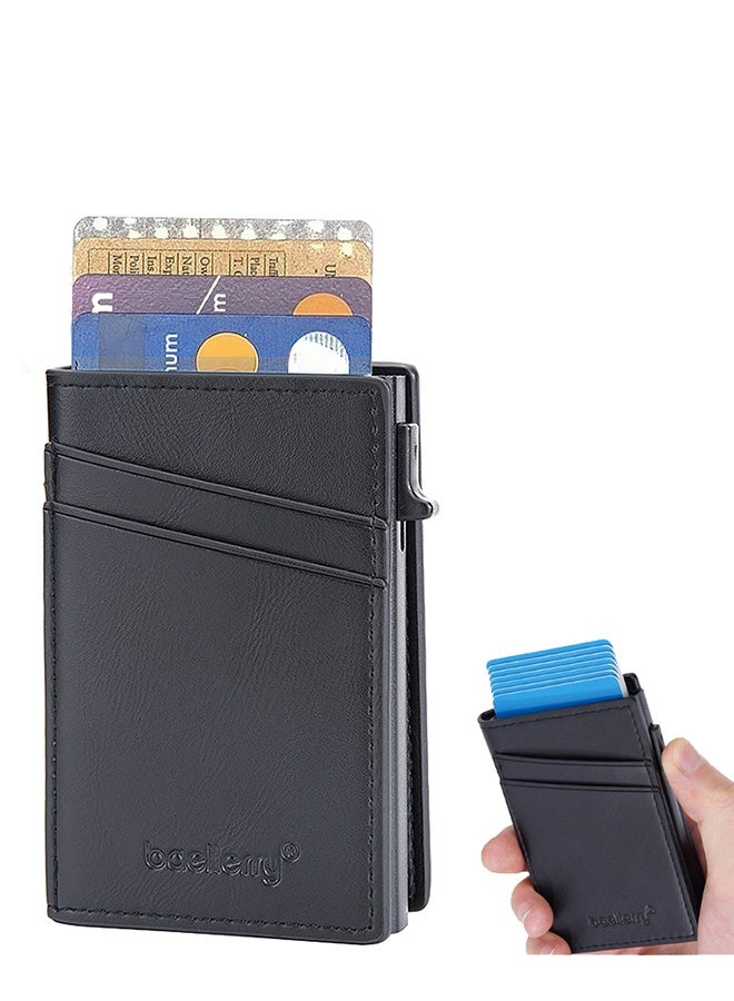 بايلليري محفظة بطاقات رجالية قابلة للطي، مزودة بجيب للأوراق النقدية، ونافذة لبطاقة الهوية، وجيب للنقود، وهدايا للرجال. لون أسود - باليري - Image 1
