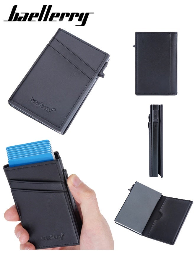 بايلليري محفظة بطاقات رجالية قابلة للطي، مزودة بجيب للأوراق النقدية، ونافذة لبطاقة الهوية، وجيب للنقود، وهدايا للرجال. لون أسود - باليري - Image 4