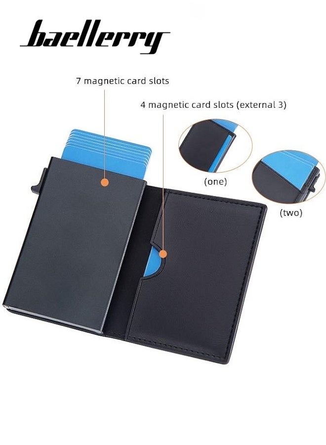 بايلليري محفظة بطاقات رجالية قابلة للطي، مزودة بجيب للأوراق النقدية، ونافذة لبطاقة الهوية، وجيب للنقود، وهدايا للرجال. لون أسود - باليري - Image 3