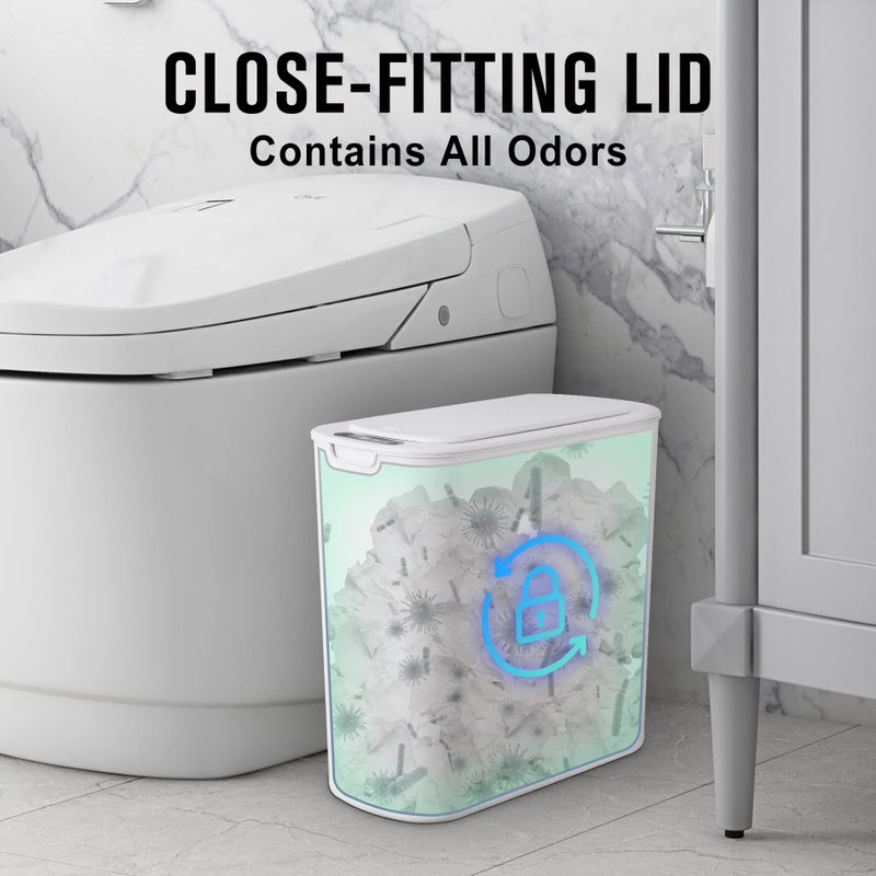 Cesun Automatic Motion Sensor Bathroom Trash Can with Lid, 2.6 Gallon Touchless Trash Bin, Smart Plastic Slim Garbage Can Small White Wastebasket for Toilet, Office, rv, Bedroom, Living Room - Image 4