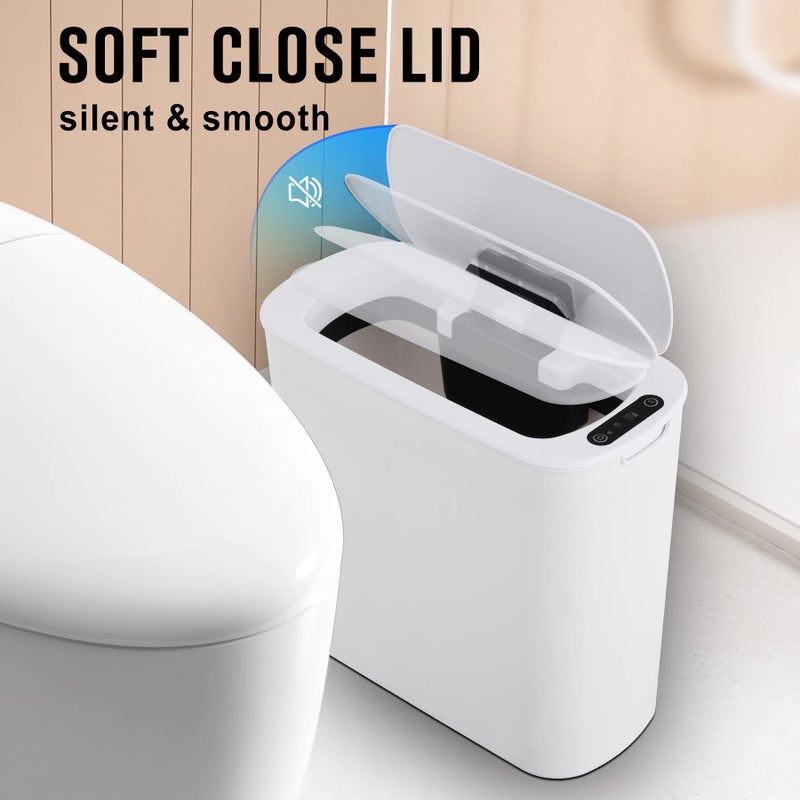Cesun Automatic Motion Sensor Bathroom Trash Can with Lid, 2.6 Gallon Touchless Trash Bin, Smart Plastic Slim Garbage Can Small White Wastebasket for Toilet, Office, rv, Bedroom, Living Room - Image 5