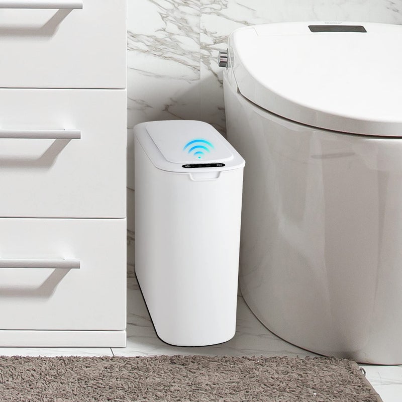 Cesun Automatic Motion Sensor Bathroom Trash Can with Lid, 2.6 Gallon Touchless Trash Bin, Smart Plastic Slim Garbage Can Small White Wastebasket for Toilet, Office, rv, Bedroom, Living Room - Image 1