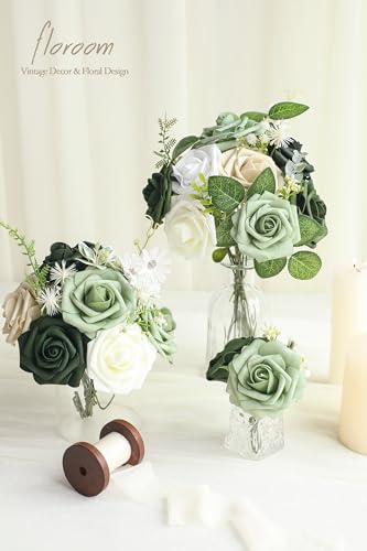 Floroom Artificial Flowers 25pcs Real Looking Beige Foam Fake Roses with Stems for DIY Wedding Bouquets Bridal Shower Centerpieces Floral Arrangements Party Tables Home Decorations - Image 5
