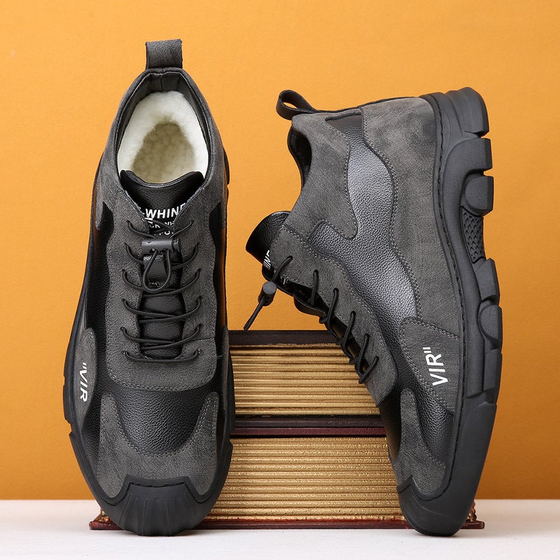 Cotton Shoes Men'S Winter Genuine Leather Wool Fleece-Lined Thickened Non-Slip Warm High-Top Outdoor Casual I Shoes Men'S Cotton Boots - Image 3