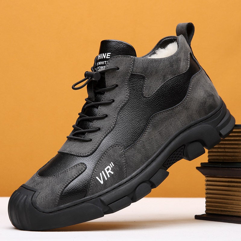 Cotton Shoes Men'S Winter Genuine Leather Wool Fleece-Lined Thickened Non-Slip Warm High-Top Outdoor Casual I Shoes Men'S Cotton Boots - Image 2