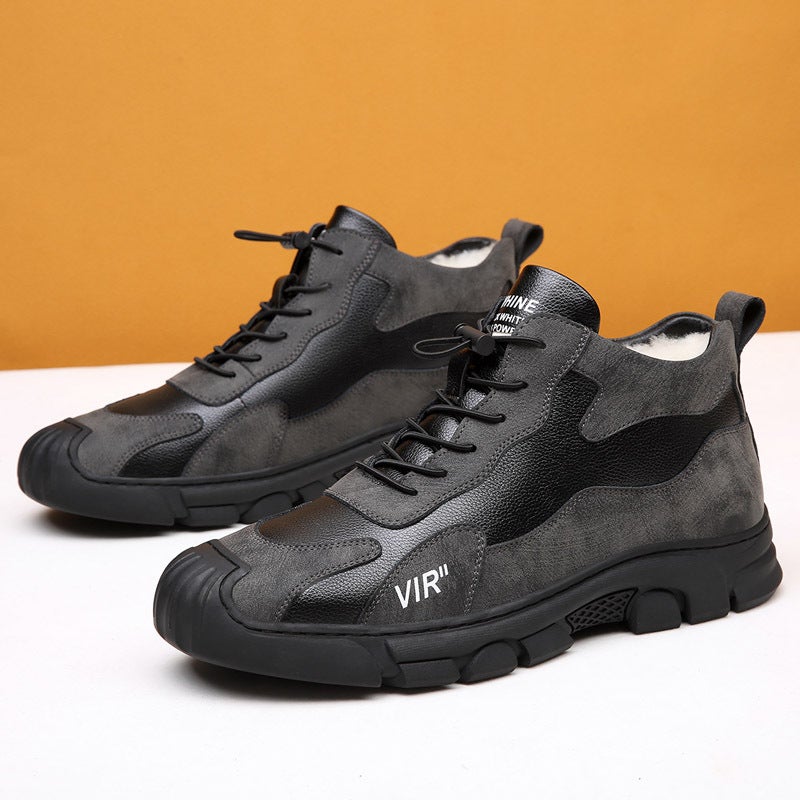 Cotton Shoes Men'S Winter Genuine Leather Wool Fleece-Lined Thickened Non-Slip Warm High-Top Outdoor Casual I Shoes Men'S Cotton Boots - Image 1