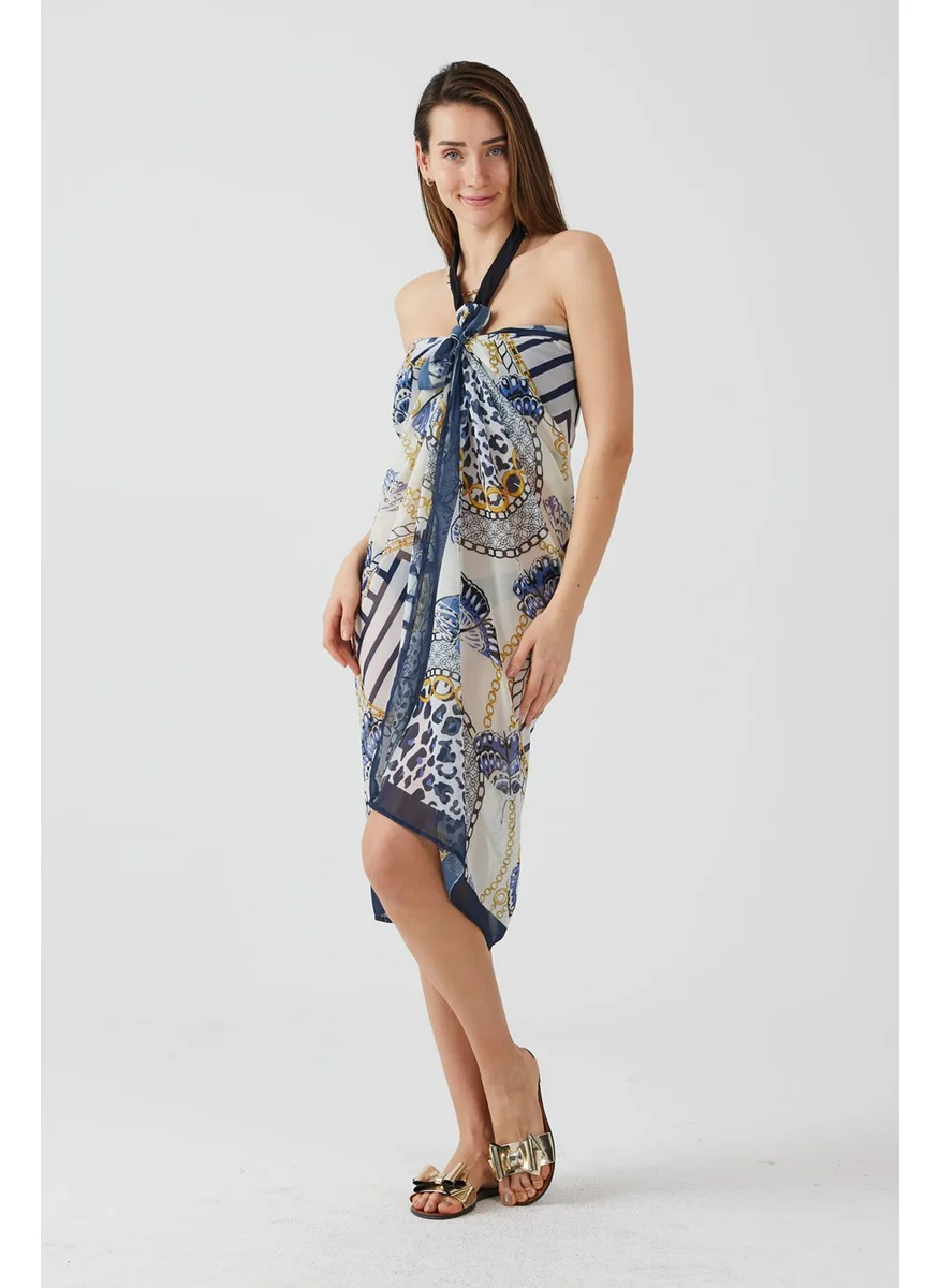 ايس هوم Moda White Leopard Pareo Beach Dress