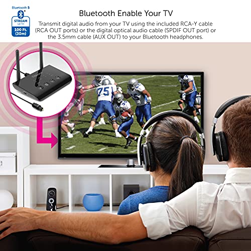 Aluratek Bluetooth Audio Receiver and Transmitter with Low Latency, Dual Antenna, Support Up to 100 Foot Range for Wireless from TV to Headphone/Speaker, PC, Home Theatre - ABCD54F - Image 3