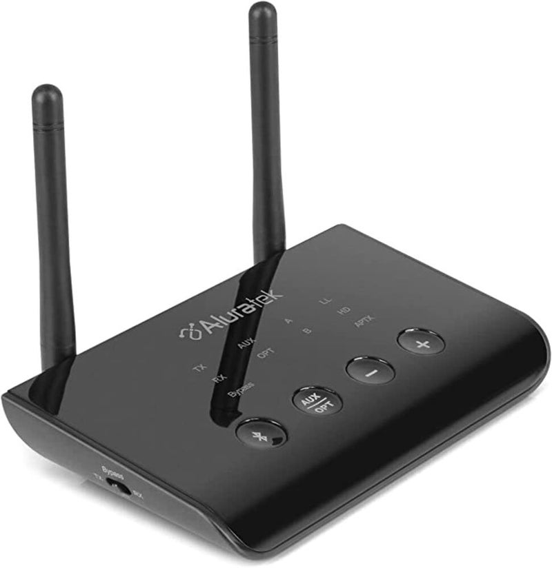 Aluratek Bluetooth Audio Receiver and Transmitter with Low Latency, Dual Antenna, Support Up to 100 Foot Range for Wireless from TV to Headphone/Speaker, PC, Home Theatre - ABCD54F - Image 1