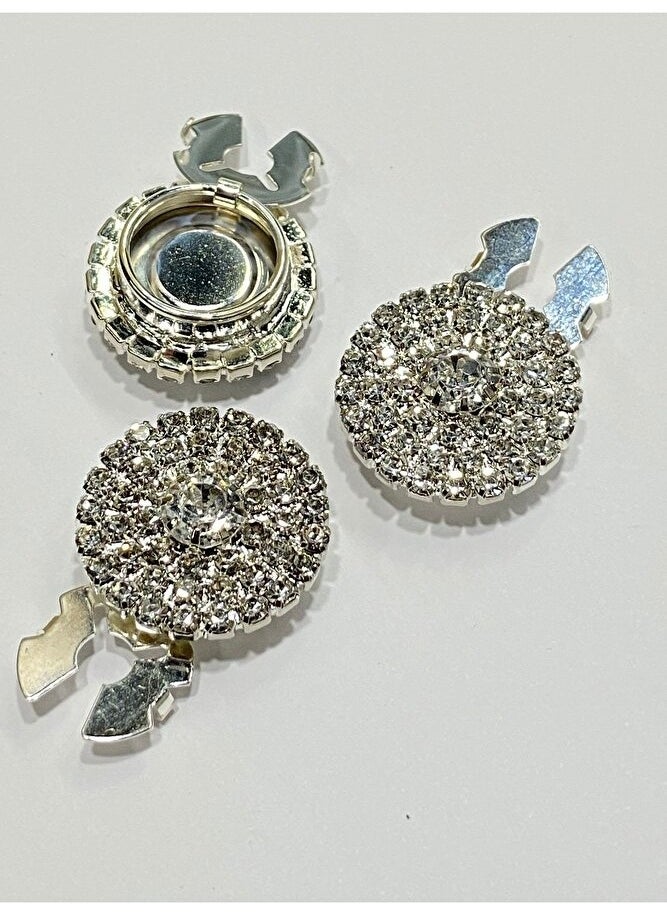 Toptan Bulurum - Stone Button / Stone Clip Button / Classic Model Button with Clip / Set of 3 / 2.5 cm Silver - Image 1