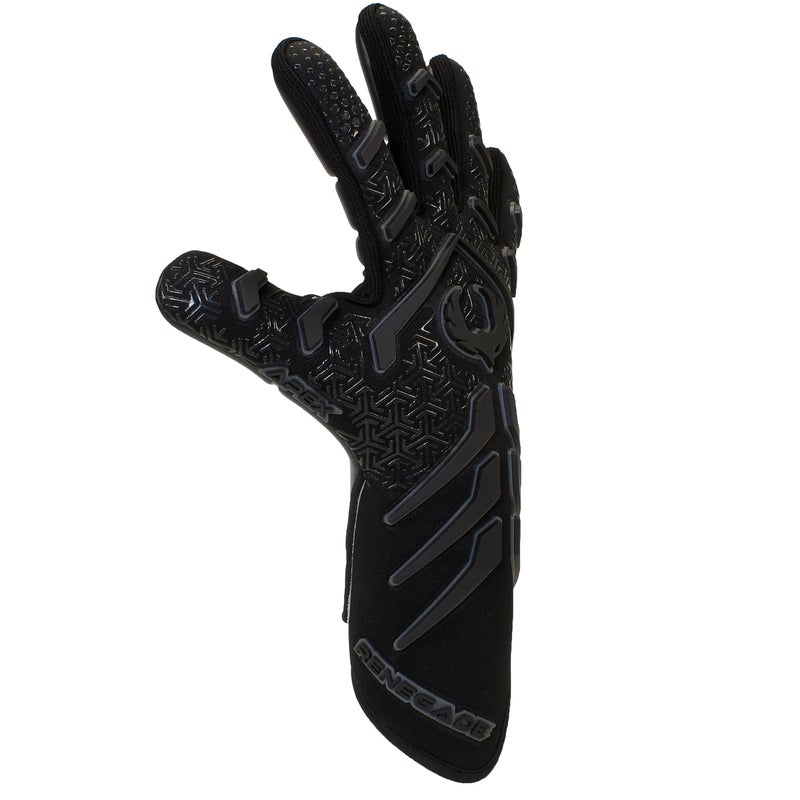 Renegade GK Apex Black Professional Strapless Goalie Gloves | 4mm EXT Contact Grip | Black Soccer Goalkeeper Gloves (Size 9, Youth-Adult, Evo Neg. Cut, Level 5.5)