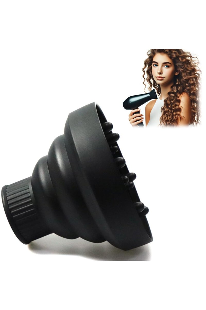 CMGTYYD. ملحق موزع هواء قابل للطي لمجففات الشعر، موزع هواء سيليكون محمول للشعر المجعد، فوهة عالمية بقطر 1.57-1.99 بوصة، مثالي للسفر، وصالونات التجميل، والاستخدام المنزلي (أسود) - Image 1