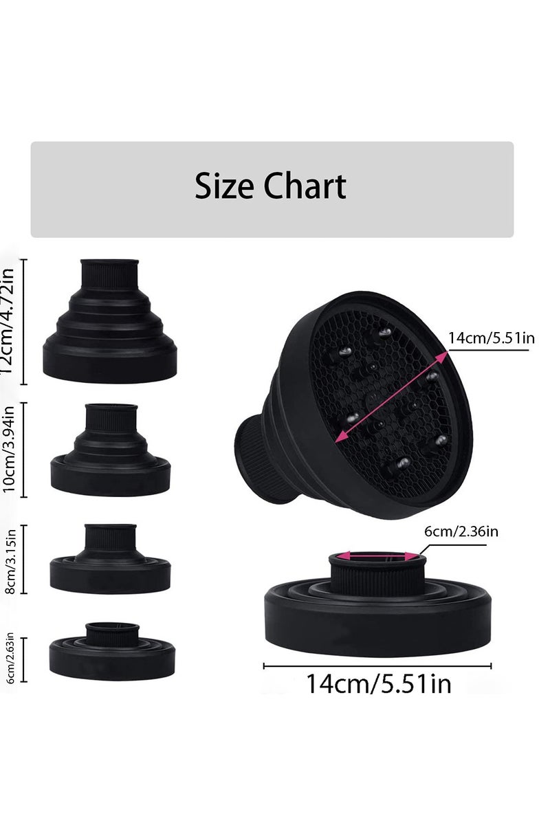 CMGTYYD. ملحق موزع هواء قابل للطي لمجففات الشعر، موزع هواء سيليكون محمول للشعر المجعد، فوهة عالمية بقطر 1.57-1.99 بوصة، مثالي للسفر، وصالونات التجميل، والاستخدام المنزلي (أسود) - Image 2