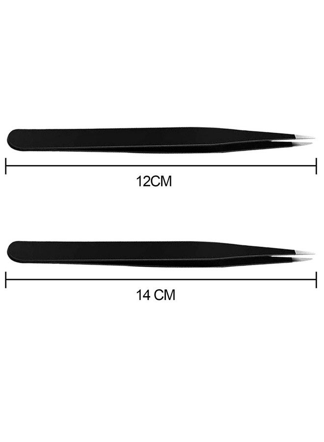 HUNCHA Tweezers for Ingrown Hair Removal, Surgical Grade Medical Tweezers with Sharp Needle Nose Point Tips Ideal Pointed Tweezers for Splinters Tick Removal, Black, Design 0, 00, 2A, 3C, 7, Pack of 5 - Image 4