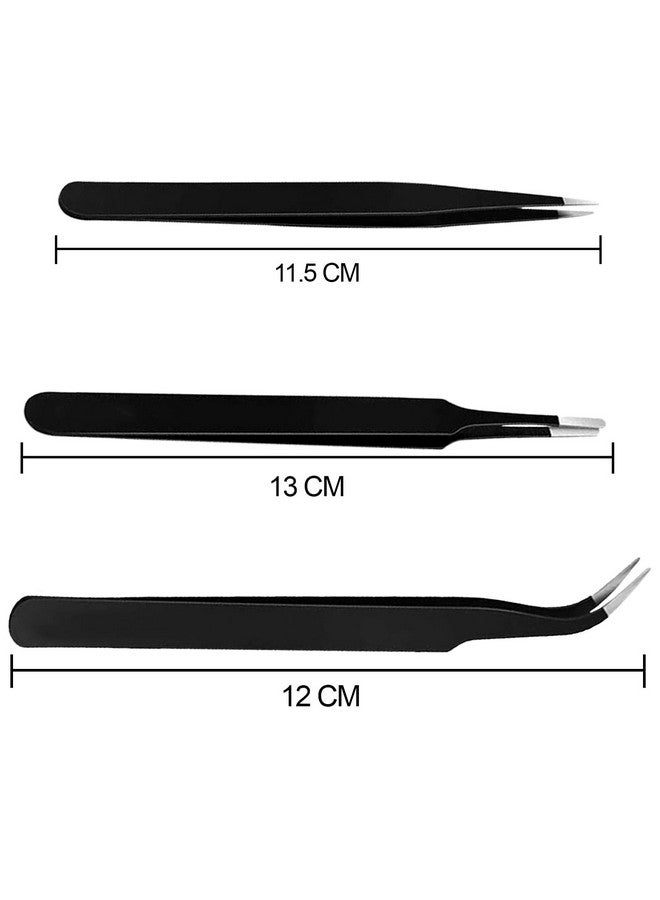 HUNCHA Tweezers for Ingrown Hair Removal, Surgical Grade Medical Tweezers with Sharp Needle Nose Point Tips Ideal Pointed Tweezers for Splinters Tick Removal, Black, Design 0, 00, 2A, 3C, 7, Pack of 5 - Image 3