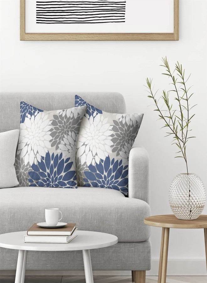 CXMEIFLY Navy Blue White Grey Pillow Covers 18x18 Inch Set of 2 Dahlia Floral Decor Throw Pillows Summer Modern Geometry Flower Outdoor Decorative Cushion Cases for Sofa Couch Bed Decorations - Image 3