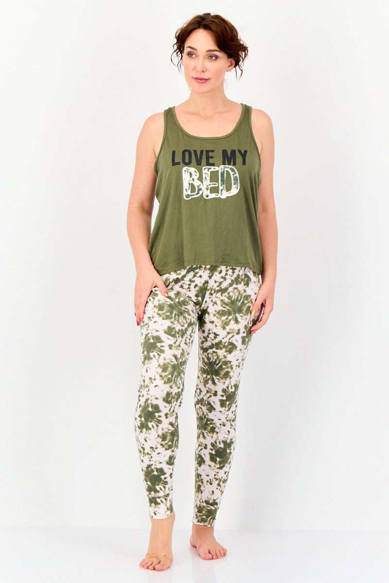 Big Dreams Women 2 Piece Graphic Sleeveless Top And Bottom Set, Olive - Image 1