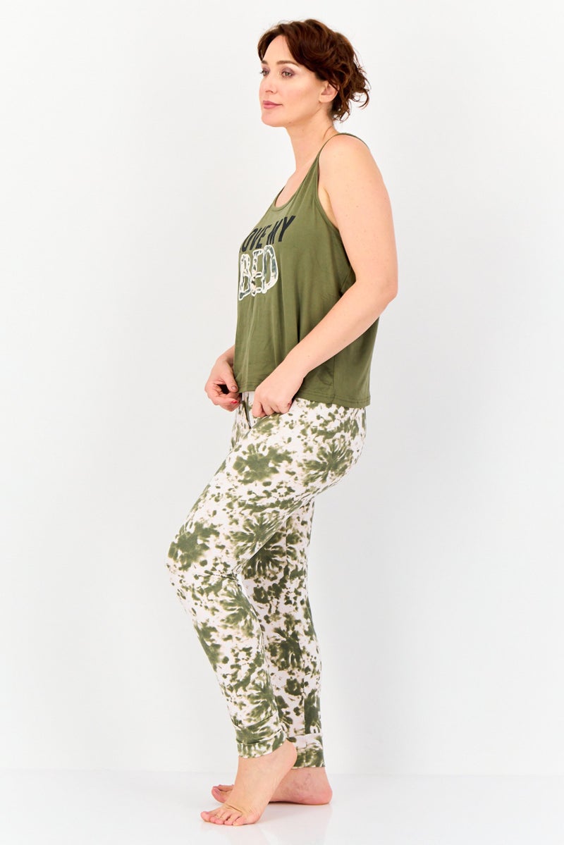 Big Dreams Women 2 Piece Graphic Sleeveless Top And Bottom Set, Olive - Image 4