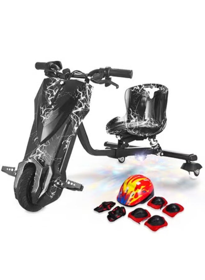 Drift Trike Pour Enfants - Kart à Dérive 3 Roues - Siège Réglable - Charge Max 80 Kg - Roues LED - Noir Fibre De Carbone - 10
