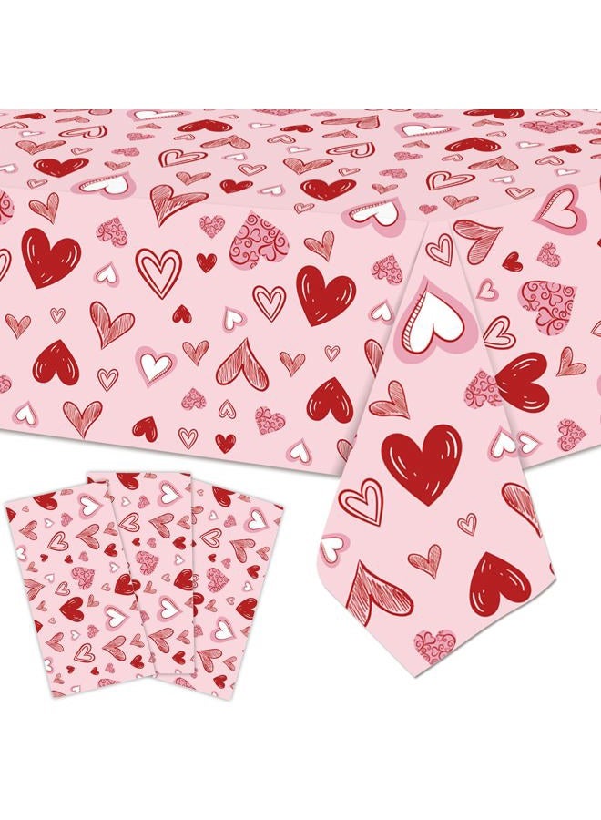Merriva 3 Pieces 54x108 Inch Valentine's Day Heart Plastic Tablecloth, Disposable Rectangle Table Covers in Pink and Red with Heart Design for Romantic Dinners, Galentine's Day, and Love-Themed Decorations - Image 1