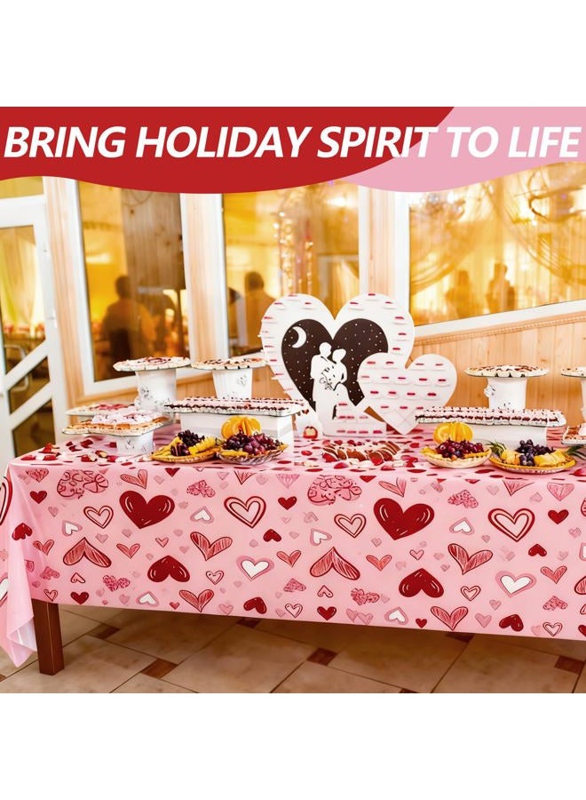 Merriva 3 Pieces 54x108 Inch Valentine's Day Heart Plastic Tablecloth, Disposable Rectangle Table Covers in Pink and Red with Heart Design for Romantic Dinners, Galentine's Day, and Love-Themed Decorations - Image 4