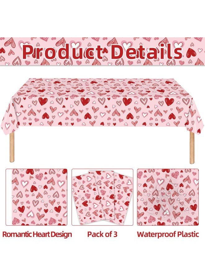 Merriva 3 Pieces 54x108 Inch Valentine's Day Heart Plastic Tablecloth, Disposable Rectangle Table Covers in Pink and Red with Heart Design for Romantic Dinners, Galentine's Day, and Love-Themed Decorations - Image 3