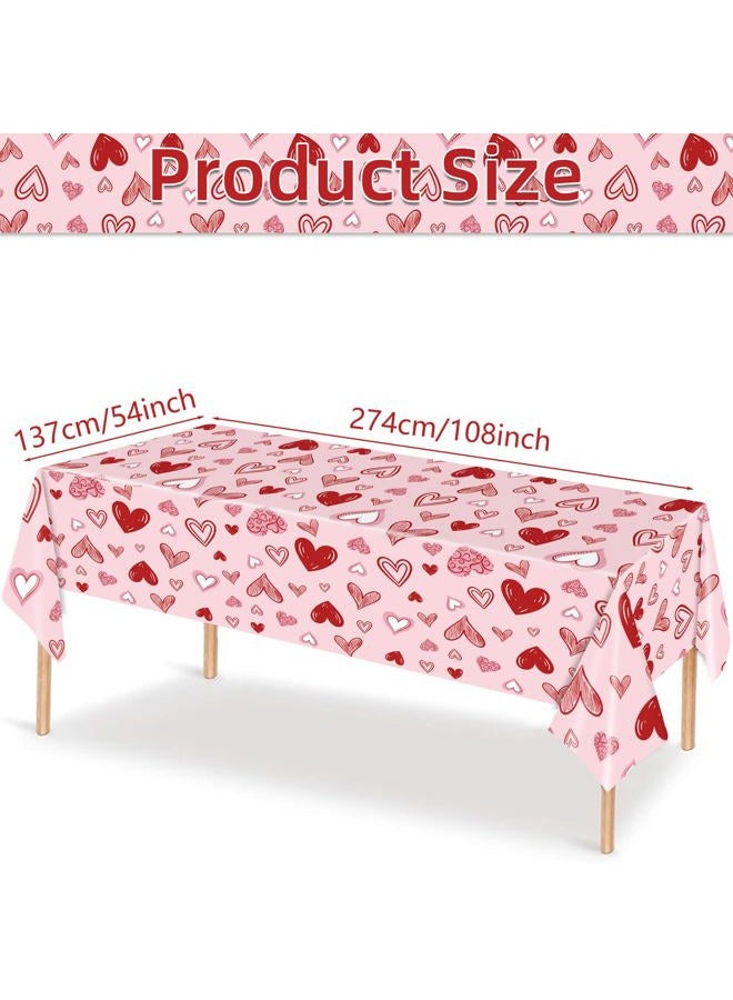 Merriva 3 Pieces 54x108 Inch Valentine's Day Heart Plastic Tablecloth, Disposable Rectangle Table Covers in Pink and Red with Heart Design for Romantic Dinners, Galentine's Day, and Love-Themed Decorations - Image 2