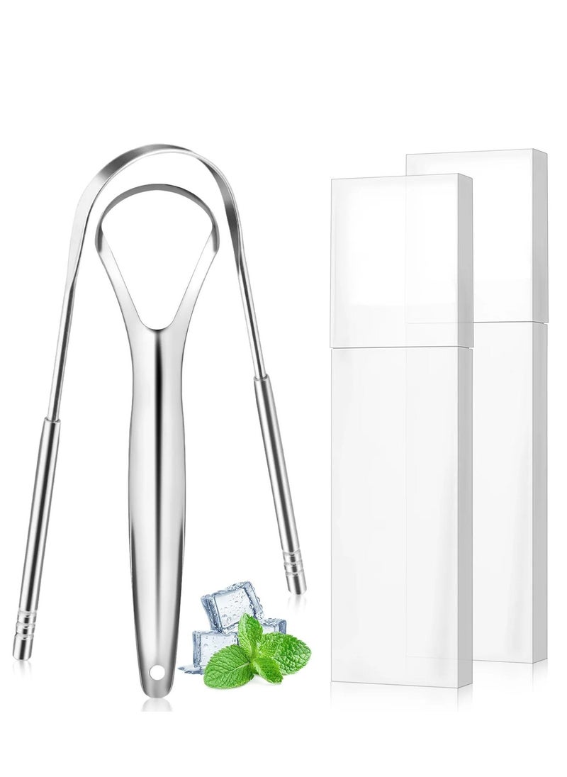 ALIVER 2pack Tongue Scraper Stainless Steel Tongue Cleaners with Travel Box Tongue Cleaner Tool for Oral Hygiene Fresh Breath Reduce Bad Breath Reusable Tongue Scrapers for Adults Silver  - Image 3
