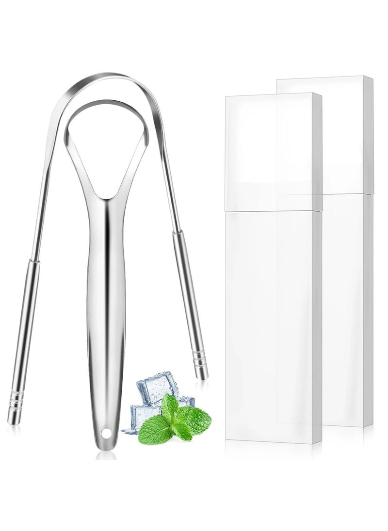ALIVER 2pack Tongue Scraper Stainless Steel Tongue Cleaners with Travel Box Tongue Cleaner Tool for Oral Hygiene Fresh Breath Reduce Bad Breath Reusable Tongue Scrapers for Adults Silver  - Image 4