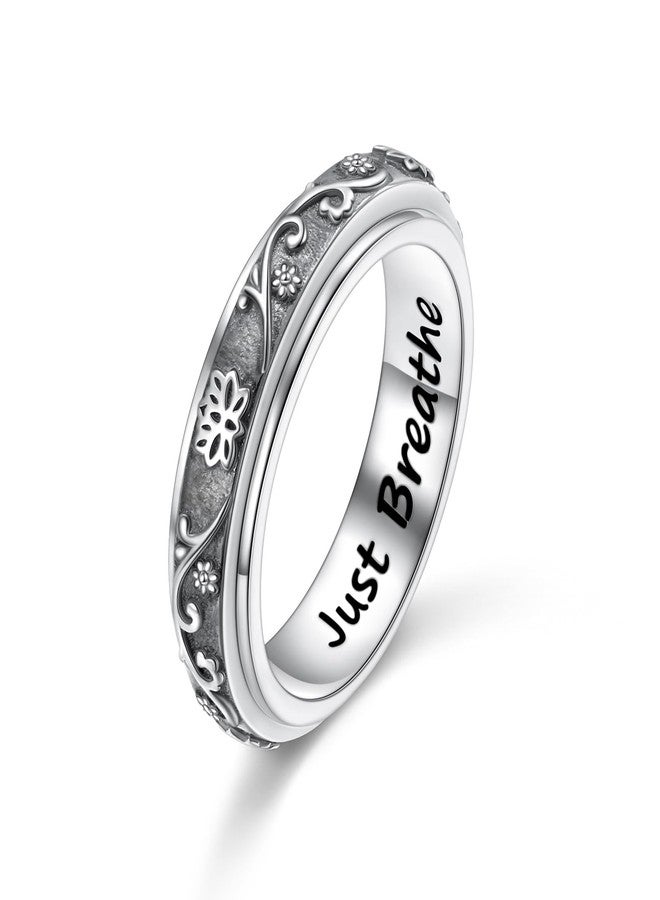 Flyow 925 Sterling Silver Anxiety Relieve Rings Lotus Spinner Fidget Ring Anxiety Worry Relieving Boredom ADHD Autism Rings Stress Relief Spin Band Ring Birthday Christmas Jewelry for Women Mom Wife Friend - Image 1