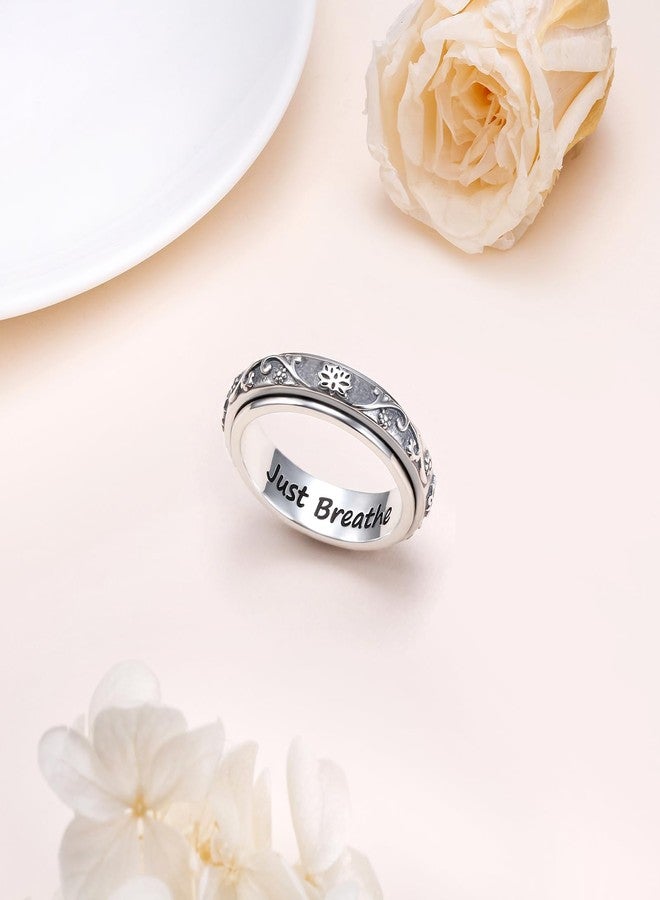 Flyow 925 Sterling Silver Anxiety Relieve Rings Lotus Spinner Fidget Ring Anxiety Worry Relieving Boredom ADHD Autism Rings Stress Relief Spin Band Ring Birthday Christmas Jewelry for Women Mom Wife Friend - Image 4