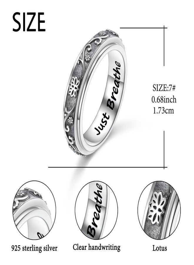 Flyow 925 Sterling Silver Anxiety Relieve Rings Lotus Spinner Fidget Ring Anxiety Worry Relieving Boredom ADHD Autism Rings Stress Relief Spin Band Ring Birthday Christmas Jewelry for Women Mom Wife Friend - Image 5
