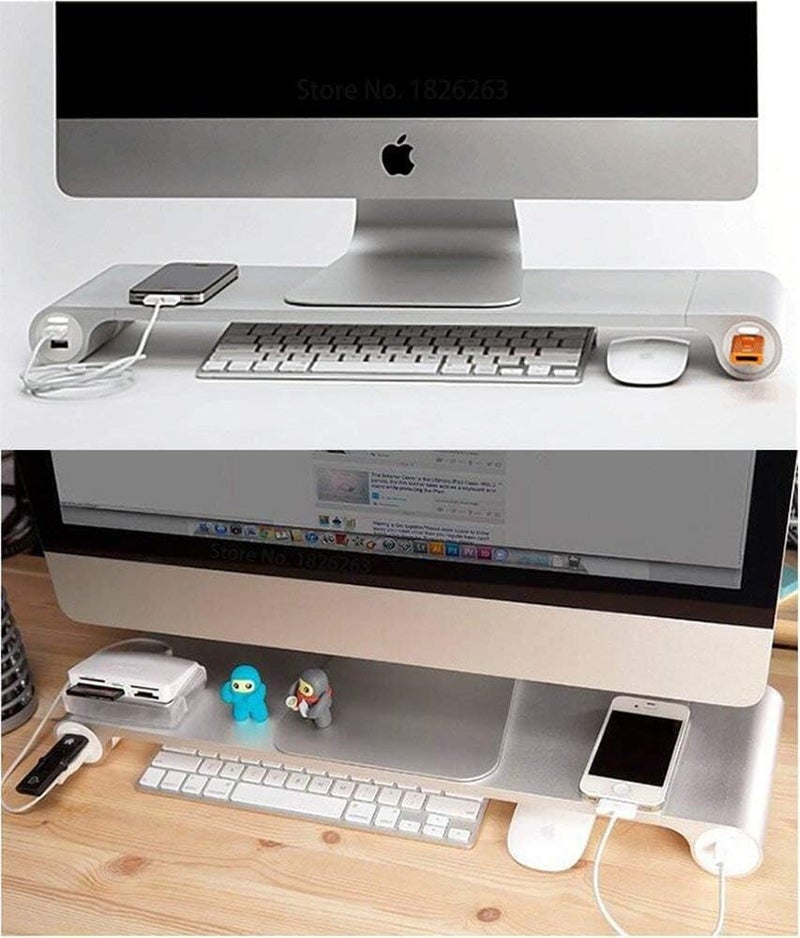 ELEXIQ Space Bar for iMac, Aluminum Laptop PC Monitor Stand Riser Desk Organizer with 4 USB Ports, Keyboard Storage for Computer, Notebook - Image 5