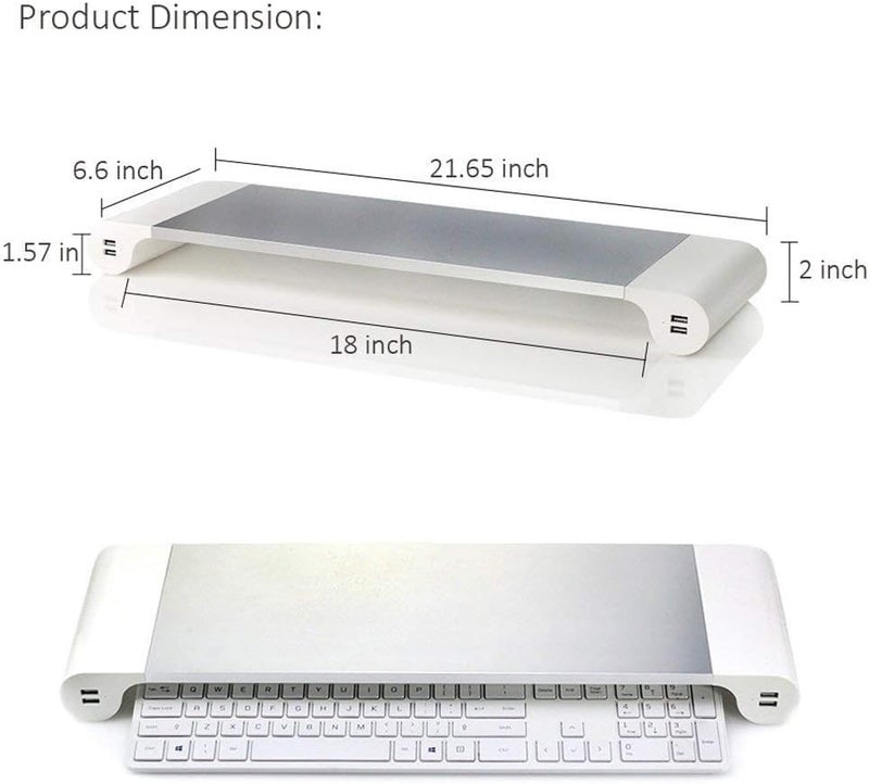 ELEXIQ Space Bar for iMac, Aluminum Laptop PC Monitor Stand Riser Desk Organizer with 4 USB Ports, Keyboard Storage for Computer, Notebook - Image 3