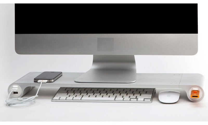 ELEXIQ Space Bar for iMac, Aluminum Laptop PC Monitor Stand Riser Desk Organizer with 4 USB Ports, Keyboard Storage for Computer, Notebook - Image 2