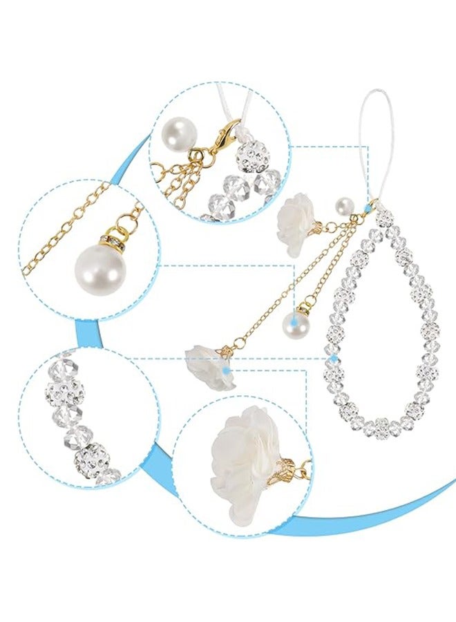 Beauenty Beaded Phone Lanyard, Anti Lost Removable Wrist Strap, Gypsum Flower Bracelet Pendant, Phone Keychain Lanyard, White ﻿ - Image 2