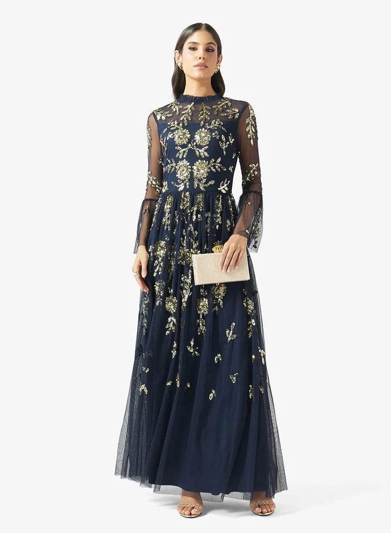 Embellished Flared Sleeve  Maxi Dress