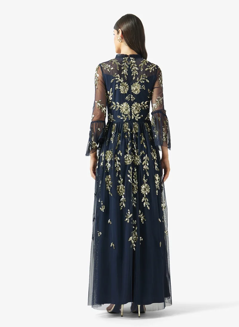 Frock And Frill NAVY Embellished Flared Sleeve  Maxi Dress for Women | Best Price UAE