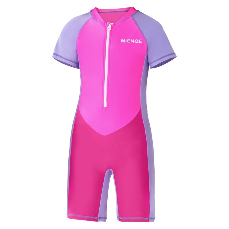 MIENOE Teen Girls One Piece Swimsuit Kid Swimsuit Girls Water Sport Short Swimsuit UPF 50+ Sun Protection Bathing Suits (Size 12-14Years, Pink) - Image 1