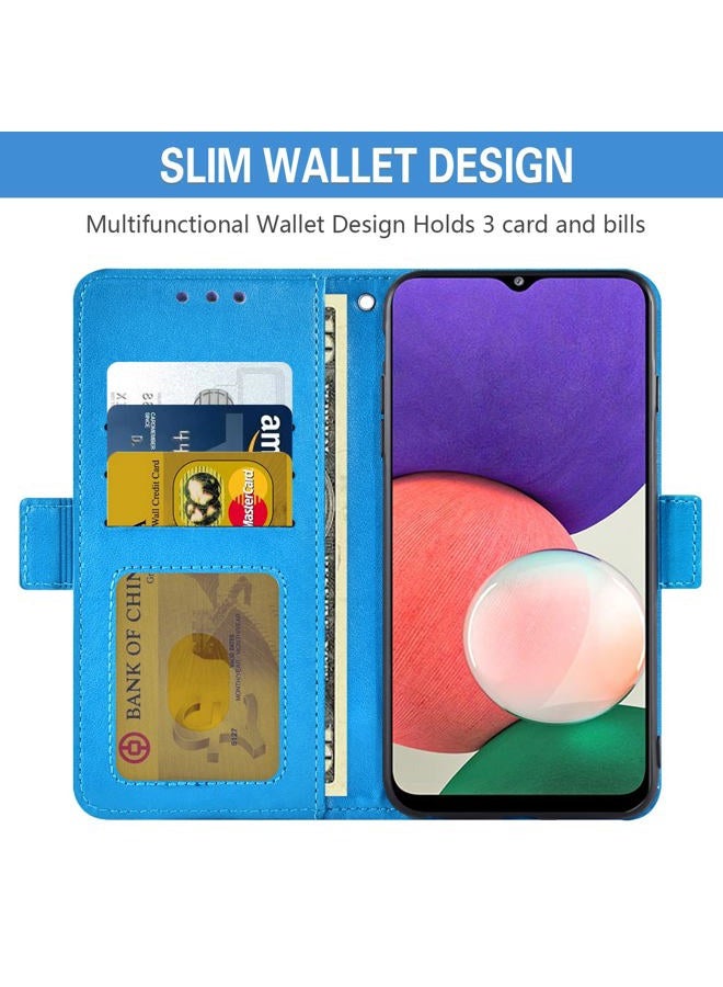 Asuwish Compatible with Samsung Galaxy A22 5G 6.6 inch Wallet Case and Tempered Glass Screen Protector Credit Card Holder Flip Wrist Strap Stand Cell Phone Cover for Glaxay A 22 22A G5 Women Men Blue - Image 3