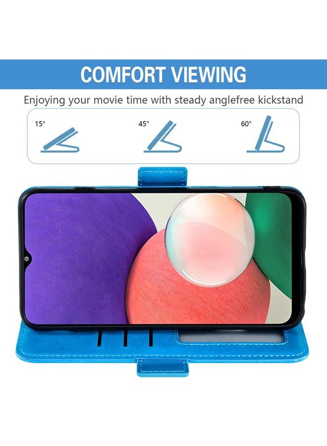Asuwish Compatible with Samsung Galaxy A22 5G 6.6 inch Wallet Case and Tempered Glass Screen Protector Credit Card Holder Flip Wrist Strap Stand Cell Phone Cover for Glaxay A 22 22A G5 Women Men Blue - Image 4