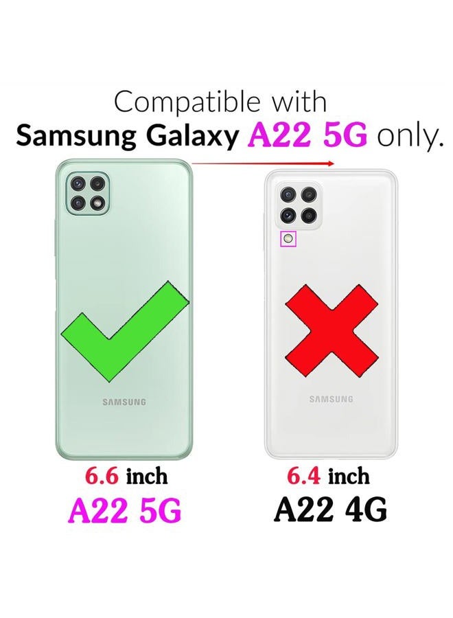 Asuwish Compatible with Samsung Galaxy A22 5G 6.6 inch Wallet Case and Tempered Glass Screen Protector Credit Card Holder Flip Wrist Strap Stand Cell Phone Cover for Glaxay A 22 22A G5 Women Men Blue - Image 2
