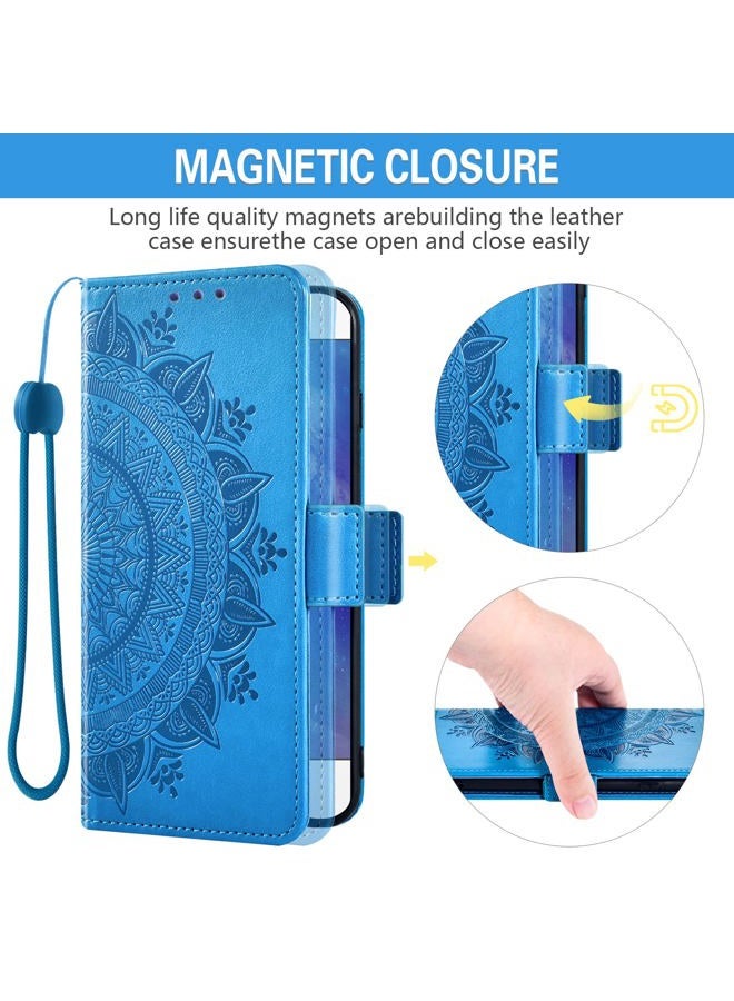 Asuwish Compatible with Samsung Galaxy A22 5G 6.6 inch Wallet Case and Tempered Glass Screen Protector Credit Card Holder Flip Wrist Strap Stand Cell Phone Cover for Glaxay A 22 22A G5 Women Men Blue - Image 5